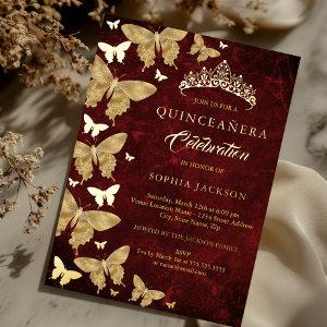 Elegant Ruby Red Gold Butterfly Quinceanera Foil