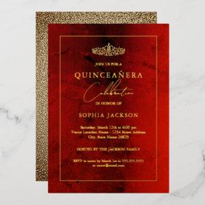 Elegant Ruby Red Gold Quinceanera 15th  Foil