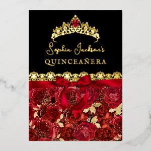 Elegant Ruby Red Gold Rose Quinceanera Foil