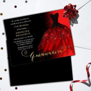 Elegant Ruby Red Spanish Gown Quinceañera - Gold  Foil
