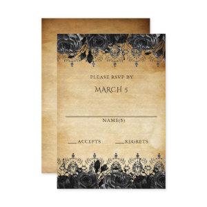 Elegant Rustic Vintage Black Floral   RSVP Card