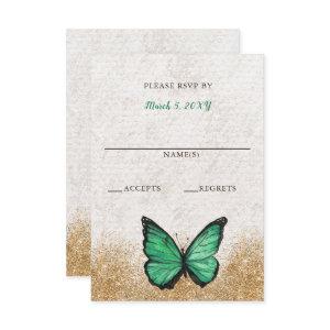 Elegant Rustic Vintage Green Gold RSVP Card