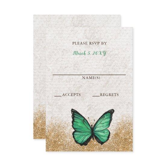 Elegant Rustic Vintage Green Gold RSVP Card