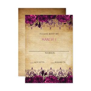 Elegant Rustic Vintage Pink Floral     RSVP Card
