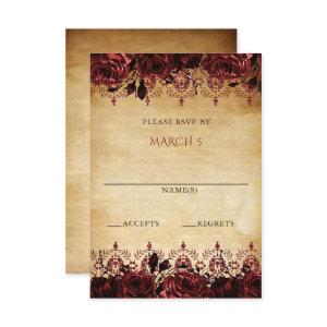 Elegant Rustic Vintage Red Floral  RSVP Card