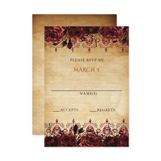 Elegant Rustic Vintage Red Floral  RSVP Card