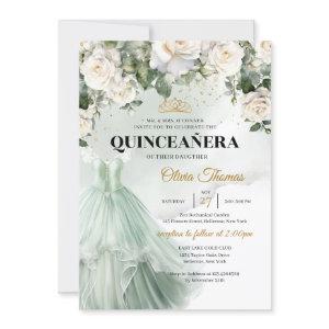 Elegant Sage Formal Dress White Roses Greenery