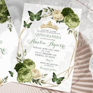 Elegant Sage Green Floral Butterfly Quinceañera