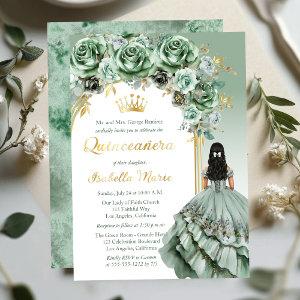Elegant Sage Green Rose Floral Quinceañera Party Foil