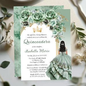 Elegant Sage Green Rose Floral Quinceañera Party