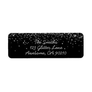Elegant Script Black Silver Wedding Return Address Label