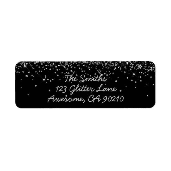 Elegant Script Black Silver Wedding Return Address Label