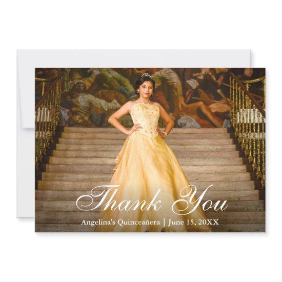 Elegant Script Quinceañera Photo Thank You Card