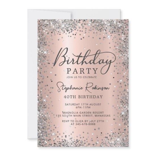 Elegant Silver and Rose Gold Metal 40th Birthday