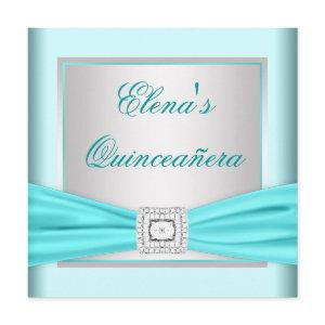 Elegant Silver and Teal Blue Quinceanera