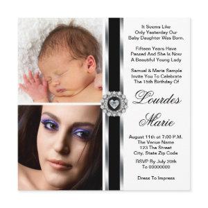 Elegant Silver Black and White Photo Quinceanera
