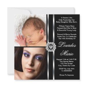 Elegant Silver Black and White Photo Quinceanera