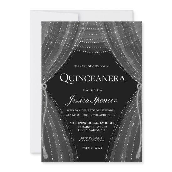 Elegant Silver Curtains Quinceanera Party Invite