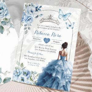Elegant Silver Dusty Blue Butterfly Quinceañera