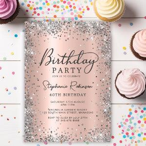 Elegant Silver Glitter and Rose Gold 40th Birthday