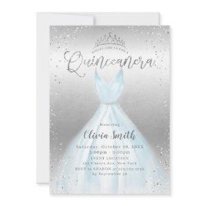 Elegant silver glitter blue dress Quinceañera