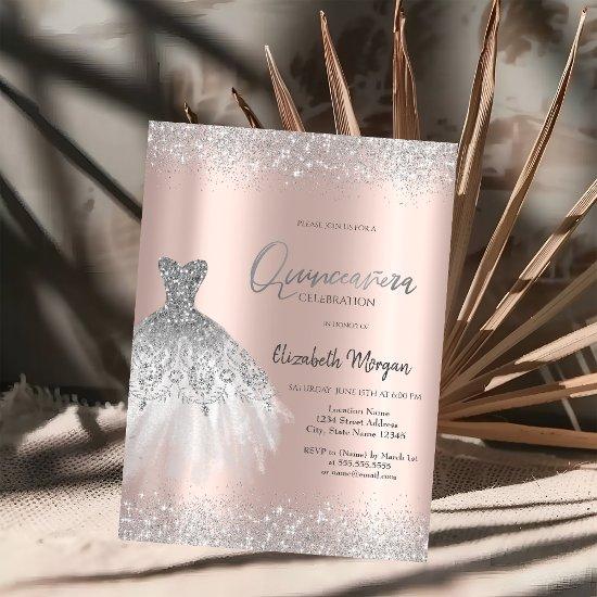 Elegant Silver Glitter Dress Dusty Quinceañera