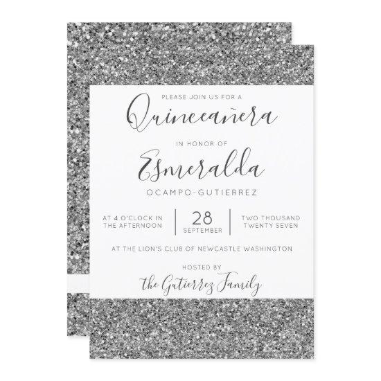 Elegant Silver Glitter Sparkle Quinceanera