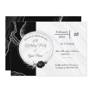 elegant silver gray & black flowers birthday