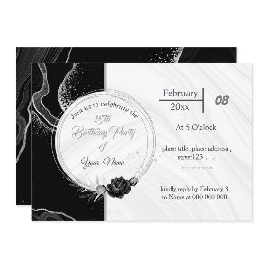 elegant silver gray & black flowers birthday
