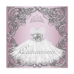 Elegant Silver Pink Quinceanera