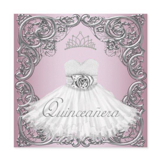 Elegant Silver Pink Quinceanera