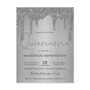 Elegant Silver Sparkle Glitter Drips Quinceañera Postcard