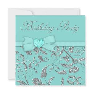 Elegant Silver Teal Blue Birthday Party