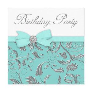 Elegant Silver Teal Blue Birthday Party