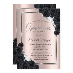 Elegant SilverFrame,Black Roses Quinceañera
