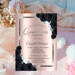 Elegant SilverFrame,Black Roses Quinceañera