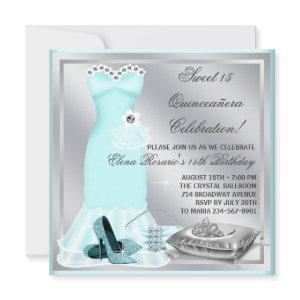 Elegant Sivler and Teal Blue Quinceanera