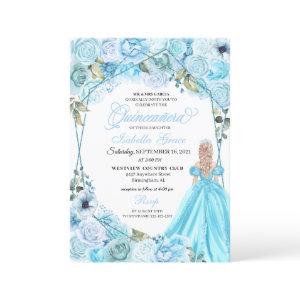 Elegant Sky Blue Floral Quinceanera