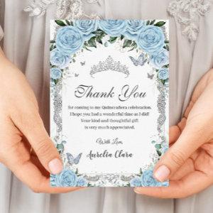 Elegant Sky Blue Floral Sweet Sixteen Quinceañera  Thank You Card