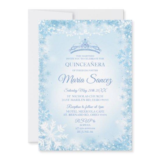 Elegant Soft Blue & String Light Mis Quince Invite
