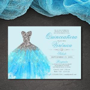 Elegant Spanish Quinceañera Mis Quince Blue