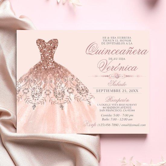 Elegant Spanish Quinceañera Mis Quince Pink Rose