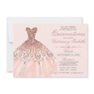 Elegant Spanish Quinceañera Quince Pink Rose Twins