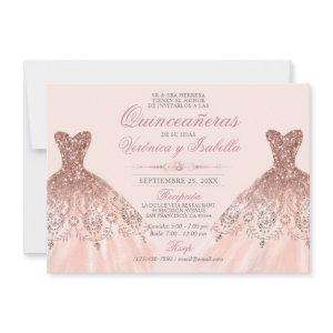 Elegant Spanish Quinceañera Quince Pink Rose Twins