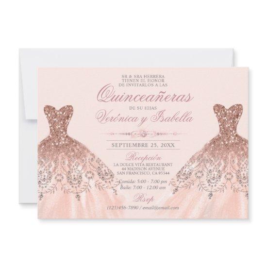 Elegant Spanish Quinceañera Quince Pink Rose Twins