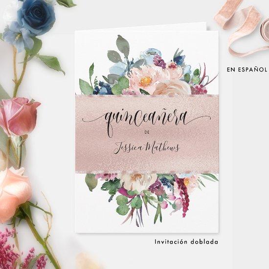 Elegant Spanish Rose Gold Quinceañera Folded