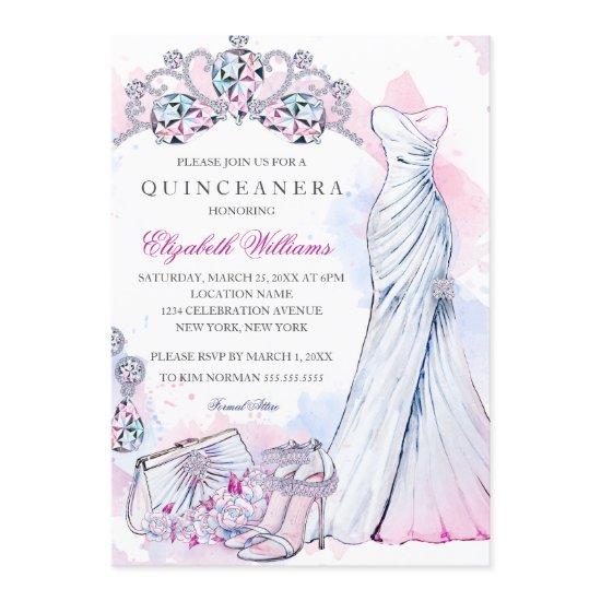 Elegant Sparkle Crystal Gown Quinceanera Invite