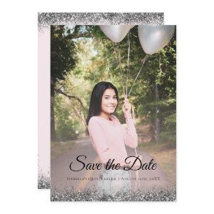 Elegant Sparkle Pink Quinceañera  Save The Date