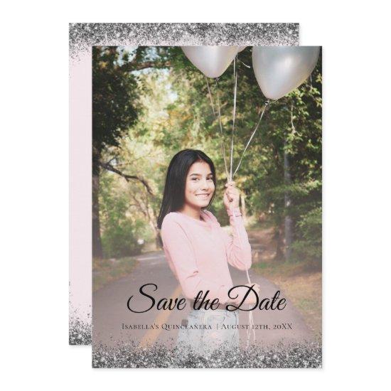 Elegant Sparkle Pink Quinceañera  Save The Date