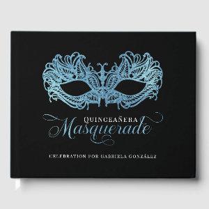 Elegant Sparkling Blue Masquerade Quinceanera Guest Book